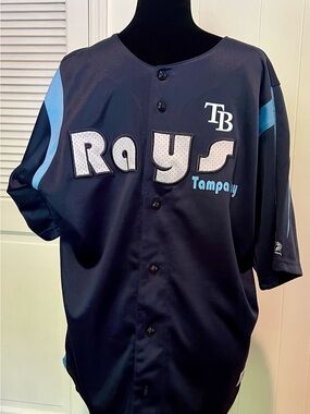 Tampa Bay RaysTrue Fan Navy blue MLB Button-Front Jersey.  Size Large.